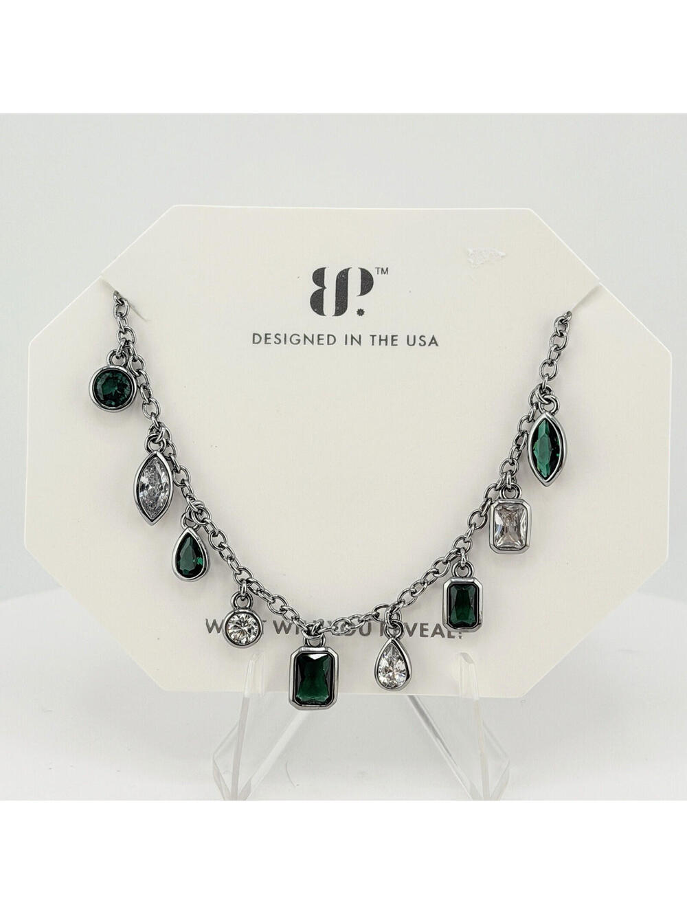 Bomb Party May Necklace "Dazzling Green Goddess" Lab Created Emerald Hematite